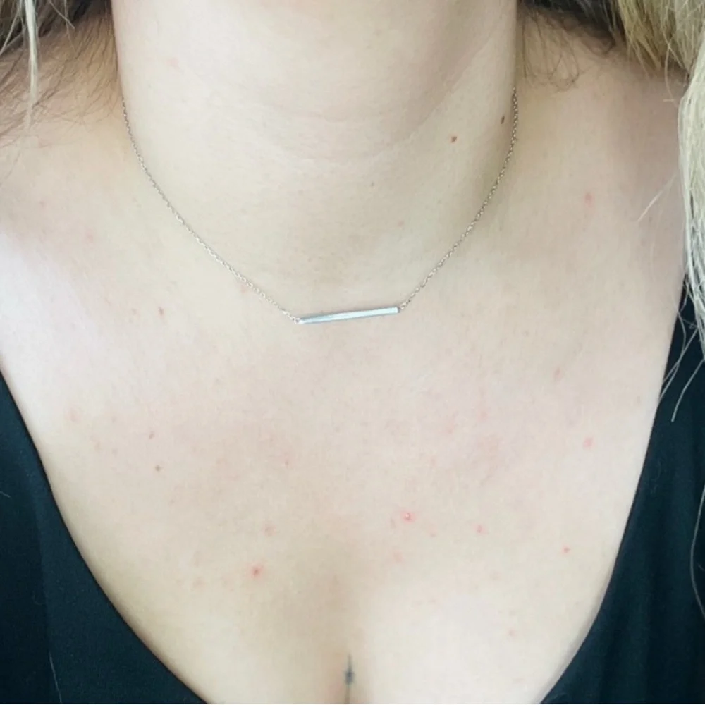 Minimalist‎ S.Leaf Sterling Silver Bar Necklace Pendant 18.5”